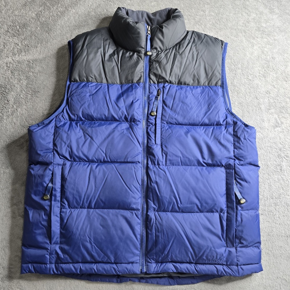 LL Bean Mountain Classic Puffer Vest Mens Large Blue Colorblock Goose Down